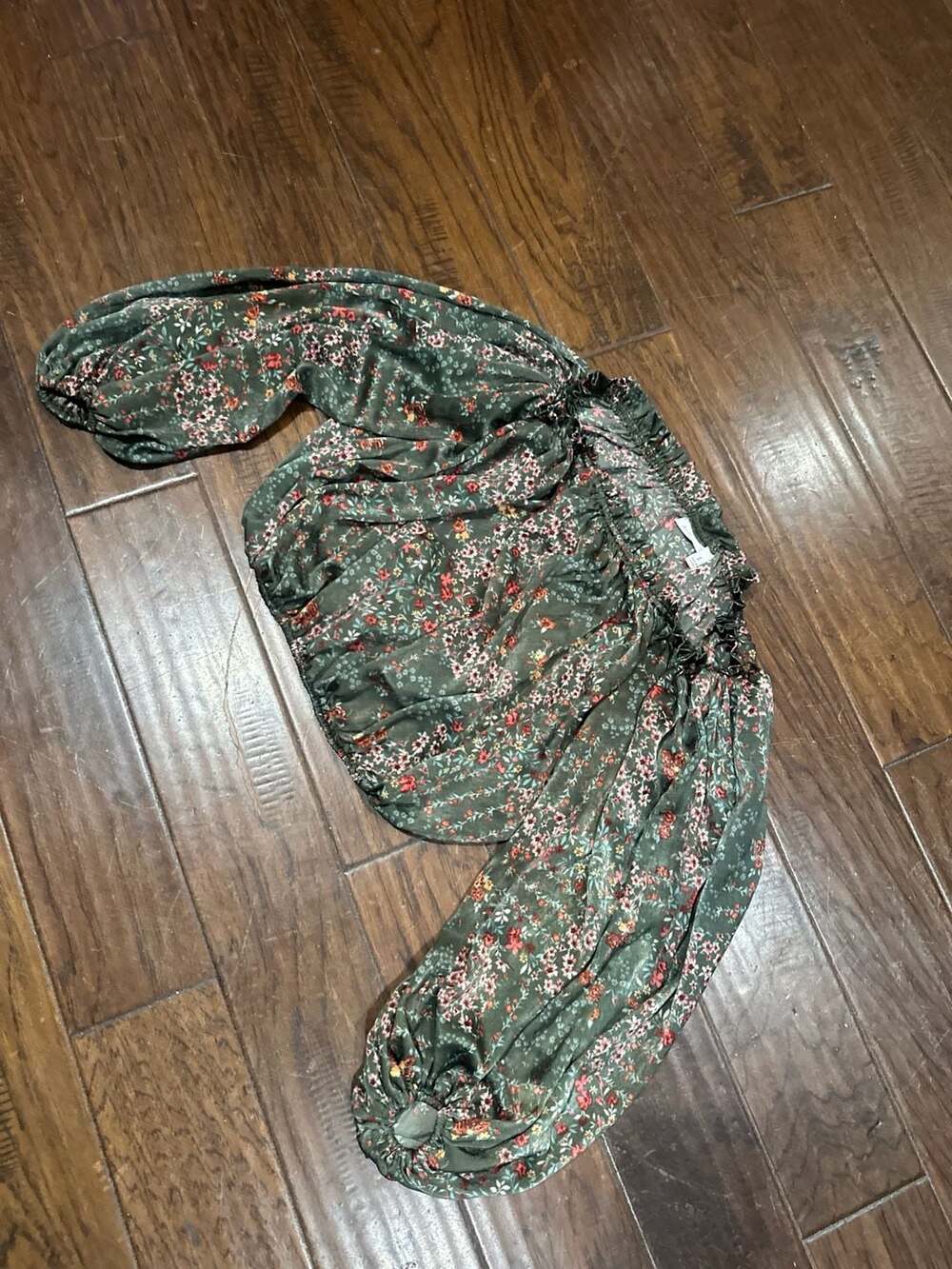 Willow & Root Olive Floral Smocked Off-The-Shoulder Crop Top